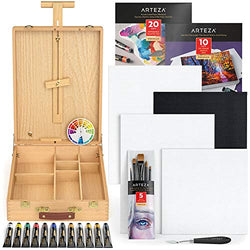 Arteza Large Acrylic Art Set, Artist Painting Kit Includes Art Paint, Canvases, Paper Pads, Brushes, Easel, Art Supplies Painting Bundle for Professional Artists, Kids, Teens and Adults