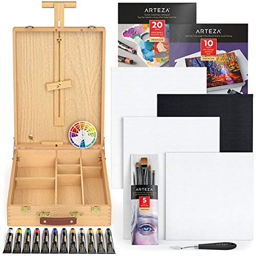  ARTEZA Acrylic Paint Set and Canvas Boards Bundle for