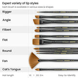 Arteza Paint Brushes, Set of 12, Premium Synthetic Acrylic & Oil Paint Brushes with Brass Ferrules & Wooden Birch Handles, Painting Art Supplies for Beginners and Experts