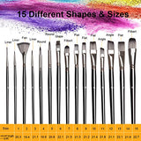 NANAPLUMS Artist Paint Brush Set-15 Sizes Acrylic Paint Brushes for Acrylic Watercolor Oil Gouache Paint for Your Family & Kids (Black&Silver)