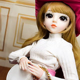 Proudoll 1/3 BJD Doll 60cm 24Inches Ball Jointed SD Dolls Move Joints Action Figures Caroline Hat Wig Long-Sleeve Shirt Skirt Crossbody Bag High Heel (Rose Red)