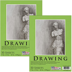 U.S. Art Supply 9" x 12" Premium Drawing Paper Pad, 60 Pound (100gsm), Pad of 50-Sheets, Great