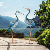 TERESA'S COLLECTIONS 42.8inch Blue Heron Garden Sculptures & Statues, Metal Crane Garden Decor for Outside, Large Bird Yard Art Lawn Ornaments for Outdoor Pond Patio Decorations, Set of 2