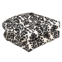 Pillow Perfect Indoor/Outdoor Damask Wicker Seat Cushions, 2 Pack Black/Beige