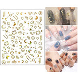 8 Sheets 3D Metallic Star Moon Nail Stickers,Self-Adhesive Laser Gold Silver Geometry Stars Moon Love Heart Planet Glitter Nail Art Design For Acrylic Nail Supplies,DIY Manicure Nail Decorations Tool