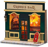 Kisoy DIY Dollhouse Kit, Exquisite Miniature with Furniture, Dust Proof Cover and Music Movement, for Your Perfect Craft (Green' s bar)