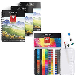 Arteza Watercolor Pads Pack and Watercolor Paint Set Bundle for Artist, Painting Art Supplies for Artist, Hobby Painters & Beginners
