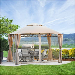 Outdoor Gazebo 10x12 ft Patio Double Roof Gazebo with Privacy Curtain and Netting Grill Canopy