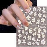 8 Sheets 5D Flower Nail Embossed Sticker Elegant Floral Branch Wedding Manicure Tulip Lace Flower Design Adhesive Slider Engraved Nail Art Decor for Women with Luxury Nail Art Accessories