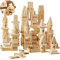 {150 Piece Set} Wooden Castle Building Blocks Set FAO SCHWARZ Toy Solid Pine Wood Block Playset Kit