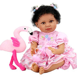 Aori Lifelike Reborn Baby Dolls with Soft Body African American Realistic Girl Doll 22 Inch Flamingo Gift Set for Girl Ages 3+