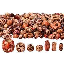 Bememo 400 Pieces Printed Wooden Beads Various Shapes Loose Wood Beads for Jewelry Making DIY