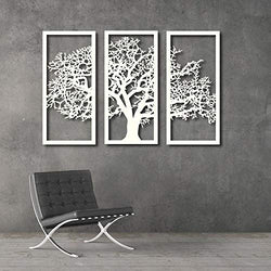 Tubibu 3 Framed Panels Family Tree, Tree of Life Metal Wall Art, Wall Mount Metal Sculpture, Wall Decor, Home Living Room Bedroom Decoration 3 Pcs x (12.5" x 27.5") (White)