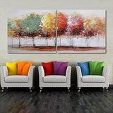 Fox Art Tree Canvas Prints Wall Art for Home Decor, Large Colorful Trees Branches Oil Paintings, Forest Pictures for Living Room Bedroom Stretched and Framed Ready to Hang 2 Sets 56*28inch