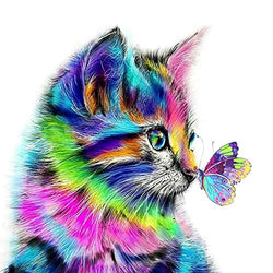 Cat Butterfly DIY 5D Diamond Painting by Numbers Kits for Adult Kids, Embroidery Painting for Home Wall Decor Painting Arts Craft (11.8"x11.8")