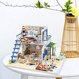 ROOMLIFE DIY Mini Dollhouse Kit Sea-View Room Nautical Enthusiast ,Husband Christmas,Birthday,New Year Gift Toy House with Led Lights House Modern Dollhouse Kit DIY 3D Dollhouse Blue Mini House