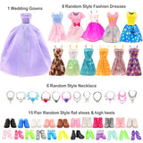 38 Set Doll Clothes and Accessories for 11.5 Inch Doll Including 2 Wedding Gowns Princess Dresses 8 Fashion Dresses 2 Tops 2 Pants 3 Bikini Swimsuits 6 Necklaces and 15 Shoes