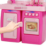 QHLPQH Kitchen Set for Kids Pink Dollhouse Kitchen Girls Mini Kitchen Playset with Sound and Light Oven Microwave Refrigerator Toy Doll House Asseccories and Furniture Chef Role Play