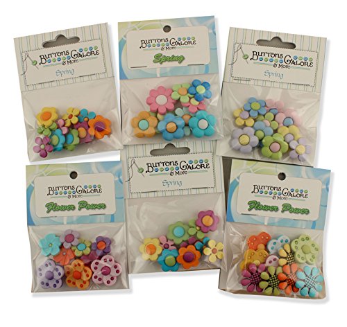 Buttons Galore FLOWERPOWERGROUP Flower Power Button Theme Pack - Set of 6