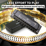 CONJURER Blues Harmonica for Kids Adult Beginners 10 Hole Diatonic Harmonica in D Key Phosphor Bronze Sound Spring Mouth Organ Blues Harp with Case, Key of C Matte black
