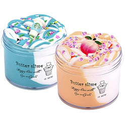 2 Pack Butter Slime Kit, DIY Stress Relief Toy Scented Slime, Super Soft and Non Sticky Stress Relief Toy, for Kids Party Favors, School Education and Birthday Gift