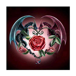 AIRDEA DIY 5D Diamond Painting by Number Kit, Dragons with Rose Full Drill Rhinestone Embroidery Cross Stitch Supply Arts Craft Canvas Wall Decor 11.8x11.8 inch