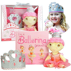 Ballerina Princess Gift Set- Includes Book, Ballerina Doll Toy, and Tiara Crown for Little Girls Ages 2 3 4 5 6 Years. Great for Birthday, Ballet Recital, and Toddler Role Play