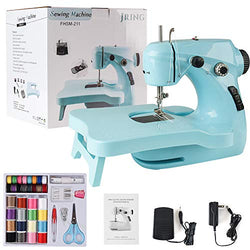 JRing Mini Sewing Machine Portable 2 Speed Double Spread Lightweight with Extension Board , Sewing Light , Foot Pedal , 42pcs Sewing Tool Pack Useful Gift for Beginners /Women/Kids