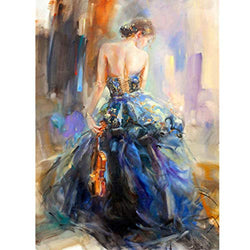 BoutiQ Diamond Painting Kits for Adults Full Drill - Elegant Girl with Violin 40x50cm, 5D DIY Round Beads Paint by Number Kit Set Puzzle Pictures Stress Relief Pixel Arts Craft for Home Wall Decor