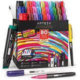 Arteza Permanent Markers, Set of 80, 61 Assorted Colors Paint Pens, Fine, Broad, and Brush Tips, Quick-Drying, Waterproof, Art Supplies for Calligraphy, Craft, Making Signs, and Mandala Coloring