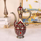 Turkish Coffee Pot and Cup Set,Vintage Tea Set Including Tea Pot,6 Metal Cups and Tea Tray for Tea Table Decor,Hip Flask,Wedding Gift