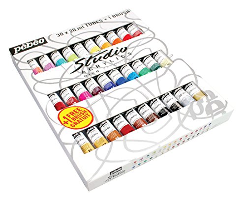 Pebeo Studio Acrylics High Viscosity, Fine Acrylic, Set of 30 Assorted 20 ml Tubes