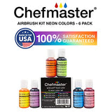 Chefmaster - Neon Airbrush Kit - Airbrush Food Coloring - 6 Pack - Highly-Pigmented, Vibrant Colors, Works With Any Airbrush Tool, Fade-Resistant Colors - Made in the USA