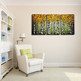 Desihum-3 Piece Textured Canvas Wall Art Yellow Forest Artwork 3D Hand-Painted Modern Oil Paintings for Living Room(30"x60")