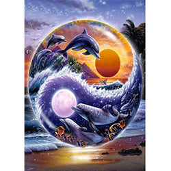 MXJSUA 5D DIY Diamond Painting by Number Kit Fulll Round Dril Beads Crystal Rhinestone Picture Supplies Arts Craft Wall Sticker Decor Sun and Moon Dolphin 12x16In