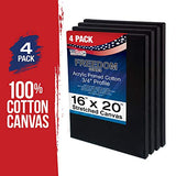 US Art Supply 16 x 20 inch Black Professional Quality Acid Free Stretched Canvas 4-Pack - 3/4 Profile 12 Ounce Primed Gesso - (1 Full Case of 4 Single Canvases)