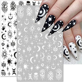 10 Sheets Gothic Nail Stickers 3D Self-Adhesive Snake Nail Art Stickers Black White Rose Flower Eye Fishbone Star Moon Design Nail Art Decorations Butterfly Nail Decals for Women Acrylic Nail Supplies