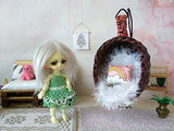 Hanging swing chair for doll. Hammock sitting nest in 1/12 scale. Doll woven seat. Wicker for doll.