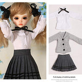 MEESock 1/4 BJD Doll Clothes, Gray Knitted Coat + White Shirt + Pleated Skirt for SD Girl Doll (Do Not Include Doll)