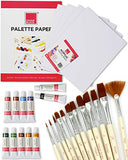 COLOUR BLOCK Acrylic Paint Bundle Art Set - 12pc Acrylic Paint Tubes I 12pc Brown Nylon Paint Brushes I 4pc Acrylic Painting Board I 40 White Sheets of 37lbs 9” x 12” Bleed-Proof Palette Paper Pad