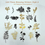 Vintage Bronzing Stickers Set, 120PCS Large Gold Foil Flower Leaves and Butterfly Decorative Washi Stickers for Scrapbooking Diary Album Card Envelope