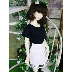 MEESock 1/3 1/4 1/6 Fashion Casual BJD Doll Clothes Full Set, SD Girl Doll White Pleated Skirt + Black T-Shirt + Socks,1/4