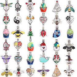 20pcs Mixed New Enamel Crystal Set Process Potted Style Pearl Bead Cage Pendant Essential Oil Scent