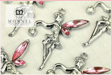 M48-E Cute Pink Crystal Wing Fairy Angel Charms Pendants Wholesale (10 pcs)