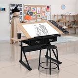 ZENY Drafting Table Art Desk Drawing Table Height Adjustable Artist Table Tilted Tabletop w/Drafting Stool and Storage Drawer for Reading, Writing, Crafting, Painting Art