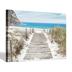 Beach Boardwalk Canvas Wall Art: Seascape Picture Coastal Painting Print for Living Room ( 45'' x 30'' x 1 Panel )