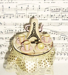 Dinner set, tea set, "I love Paris" Dollhouse miniature 1:12