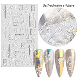 4pcs Flower Nail Stickers Decals 5D Engraved Flower Feather Sliders White Nail Lace Rose Nail Art Supplies Designs for Nail Art Decoration (Retro Flower)