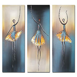 Wieco Art 3 Piece Dancing Ballerina Canvas Oil Paintings Wall Art Decor Large 100% Hand Painted Modern Gallery Wrapped Grey Ballet Dancers Artwork Home Decorations for Living Room Bedroom Kitchen L