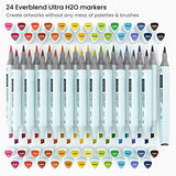 Arteza Dual Tip Brush Pens, 24 Bright and Neon Tones, EverBlend Watercolor Calligraphy Markers with Nylon Brush and Medium Chisel Tip, Water-Based Ink